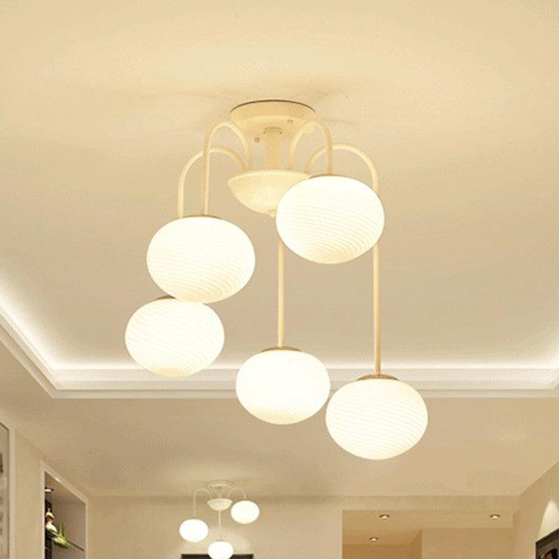 Elliptical Dining Room Flush Ceiling Light Opal Glass Nordic LED Semi Flush Mount Lamp