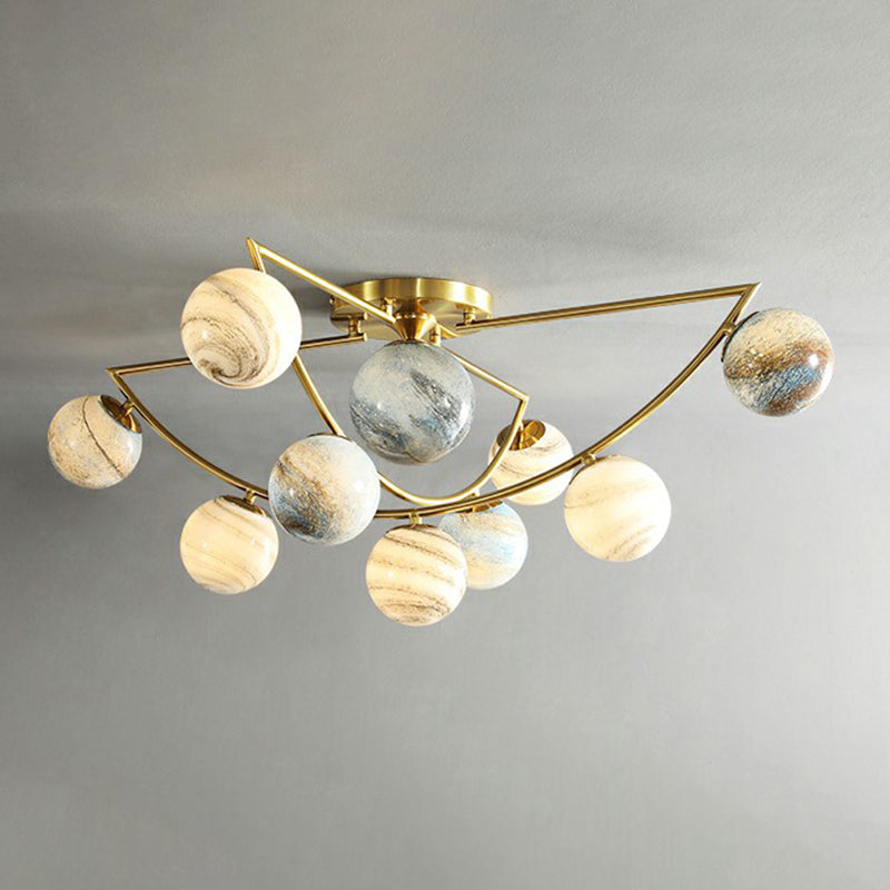 Cosmos Planet Ceiling Lamp Nordic Ombre Glass Bedroom Semi Flush Mount Chandelier in Gold 10 Gold Clearhalo 'Ceiling Lights' 'Close To Ceiling Lights' 'Close to ceiling' 'Semi-flushmount' Lighting' 2423026