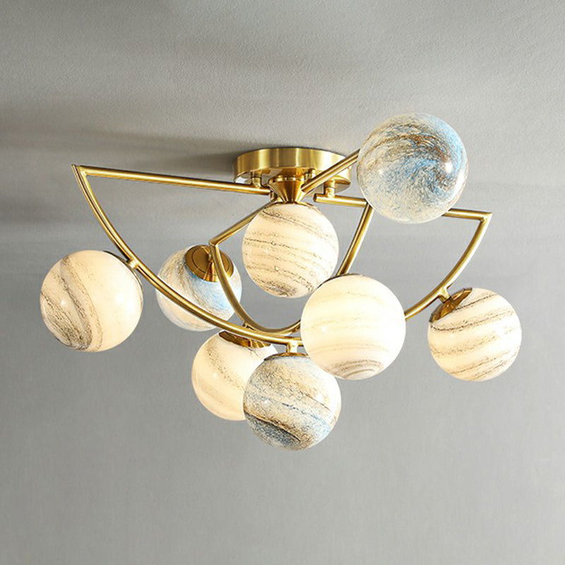 Cosmos Planet Ceiling Lamp Nordic Ombre Glass Bedroom Semi Flush Mount Chandelier in Gold 8 Gold Clearhalo 'Ceiling Lights' 'Close To Ceiling Lights' 'Close to ceiling' 'Semi-flushmount' Lighting' 2423027