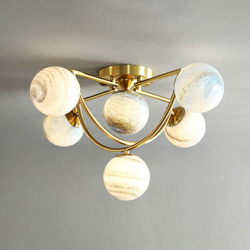 Cosmos Planet Ceiling Lamp Nordic Ombre Glass Bedroom Semi Flush Mount Chandelier in Gold 6 Gold Clearhalo 'Ceiling Lights' 'Close To Ceiling Lights' 'Close to ceiling' 'Semi-flushmount' Lighting' 2423029