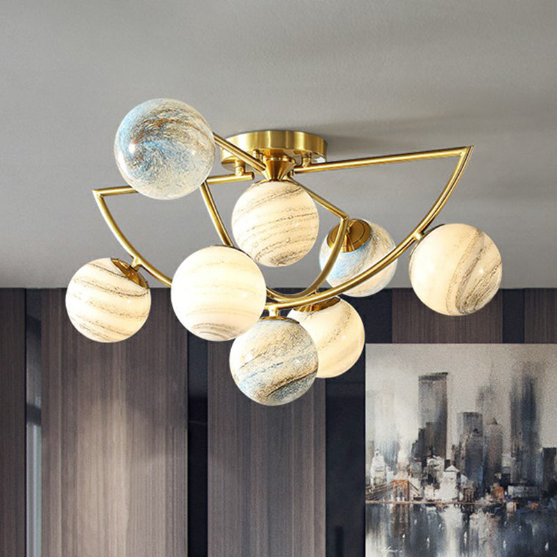 Cosmos Planet Ceiling Lamp Nordic Ombre Glass Bedroom Semi Flush Mount Chandelier in Gold