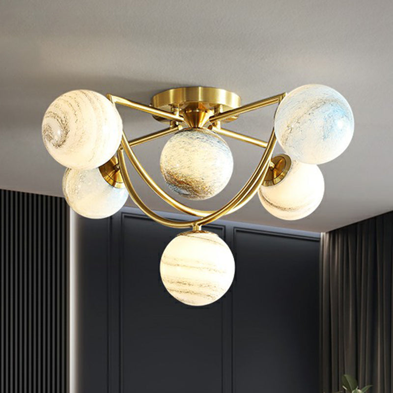 Cosmos Planet Ceiling Lamp Nordic Ombre Glass Bedroom Semi Flush Mount Chandelier in Gold Clearhalo 'Ceiling Lights' 'Close To Ceiling Lights' 'Close to ceiling' 'Semi-flushmount' Lighting' 2423031