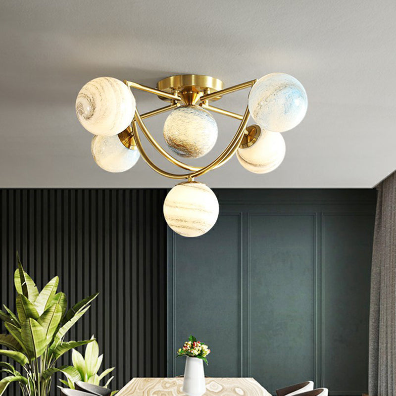 Cosmos Planet Ceiling Lamp Nordic Ombre Glass Bedroom Semi Flush Mount Chandelier in Gold Clearhalo 'Ceiling Lights' 'Close To Ceiling Lights' 'Close to ceiling' 'Semi-flushmount' Lighting' 2423032