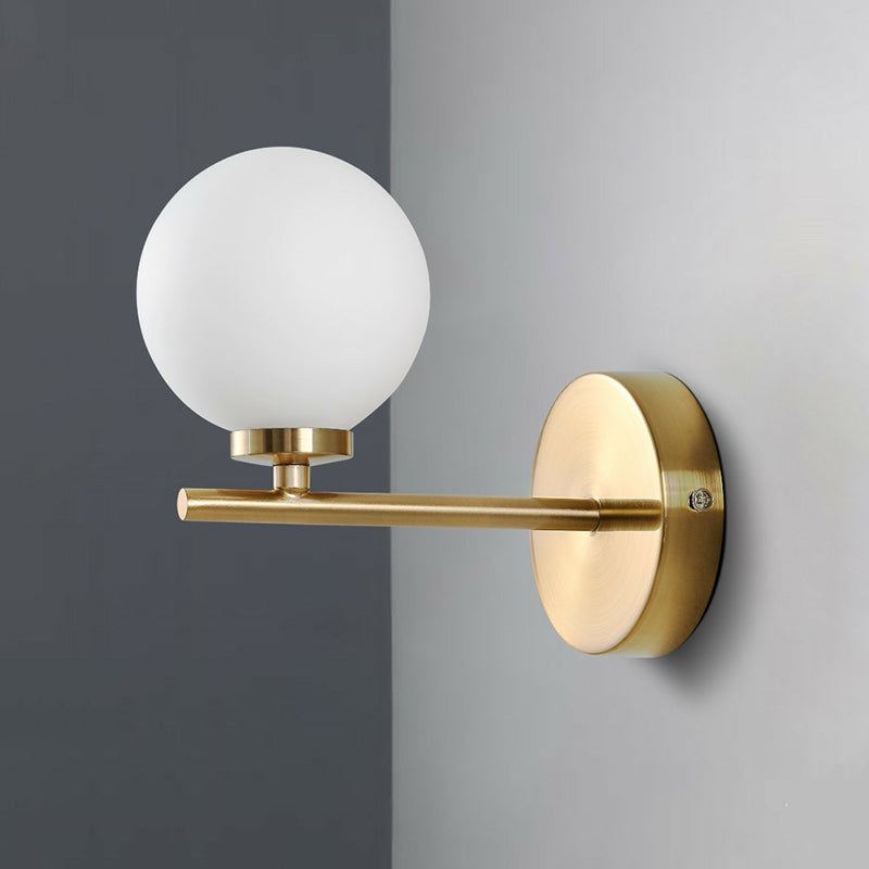 Ball Shade Wall Sconce Simplicity Ivory Glass Single Gold Finish Wall Light for Bedroom Gold Clearhalo 'Cast Iron' 'Glass' 'Industrial' 'Modern wall lights' 'Modern' 'Tiffany' 'Traditional wall lights' 'Wall Lamps & Sconces' 'Wall Lights' Lighting' 2423040