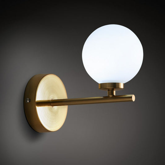 Ball Shade Wall Sconce Simplicity Ivory Glass Single Gold Finish Wall Light for Bedroom Clearhalo 'Cast Iron' 'Glass' 'Industrial' 'Modern wall lights' 'Modern' 'Tiffany' 'Traditional wall lights' 'Wall Lamps & Sconces' 'Wall Lights' Lighting' 2423043