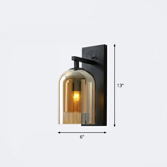 Nordic Cloche Shaped Wall Lamp Glass 1 Head Bedroom Sconce Light Fixture in Black Tan Clearhalo 'Cast Iron' 'Glass' 'Industrial' 'Modern wall lights' 'Modern' 'Tiffany' 'Traditional wall lights' 'Wall Lamps & Sconces' 'Wall Lights' Lighting' 2423047