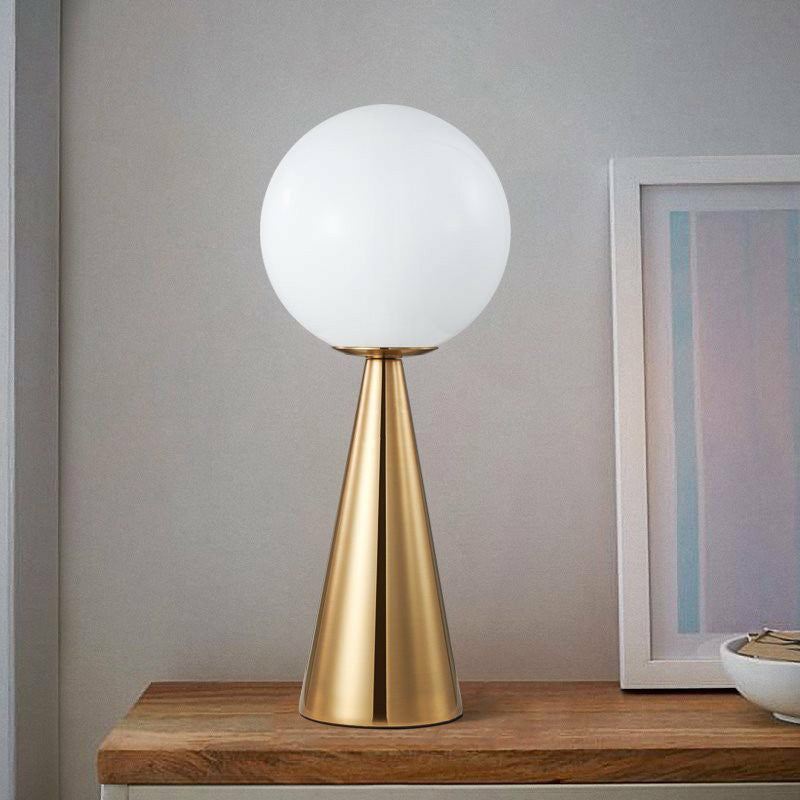 Brass Plated Conical Table Lamp Minimalist Single Metal Night Light with Ball White Glass Shade Brass Clearhalo 'Lamps' 'Table Lamps' Lighting' 2423052