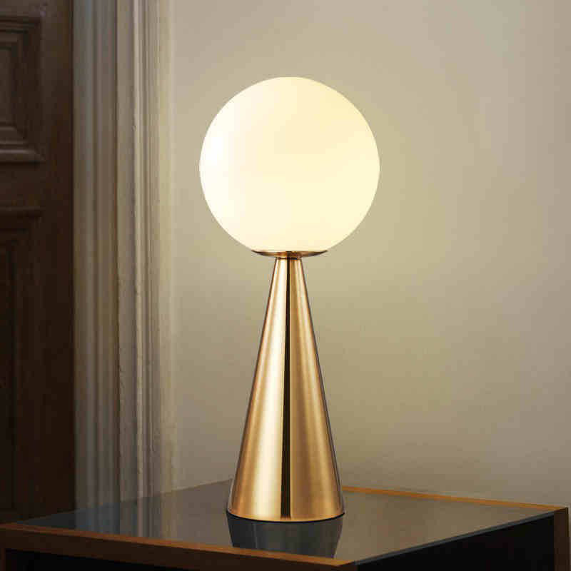 Brass Plated Conical Table Lamp Minimalist Single Metal Night Light with Ball White Glass Shade Clearhalo 'Lamps' 'Table Lamps' Lighting' 2423053