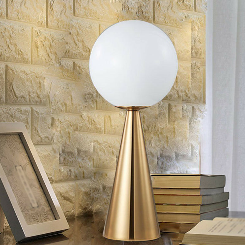 Brass Plated Conical Table Lamp Minimalist Single Metal Night Light with Ball White Glass Shade Clearhalo 'Lamps' 'Table Lamps' Lighting' 2423054
