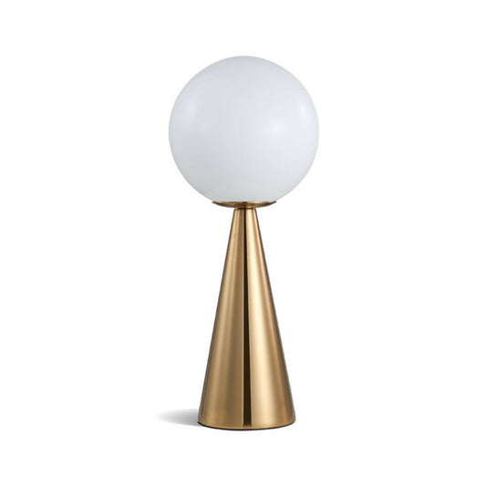 Brass Plated Conical Table Lamp Minimalist Single Metal Night Light with Ball White Glass Shade Clearhalo 'Lamps' 'Table Lamps' Lighting' 2423056