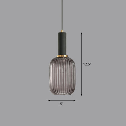 Bottle Shaped Dining Room Pendulum Light Ribbed Glass 1-Light Minimalist Hanging Light Fixture Smoke Gray Clearhalo 'Ceiling Lights' 'Glass shade' 'Glass' 'Modern Pendants' 'Modern' 'Pendant Lights' 'Pendants' Lighting' 2423059