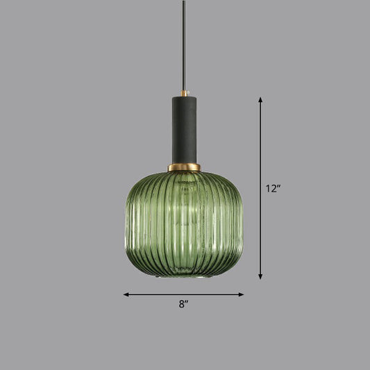 Bottle Shaped Dining Room Pendulum Light Ribbed Glass 1-Light Minimalist Hanging Light Fixture Green Clearhalo 'Ceiling Lights' 'Glass shade' 'Glass' 'Modern Pendants' 'Modern' 'Pendant Lights' 'Pendants' Lighting' 2423061