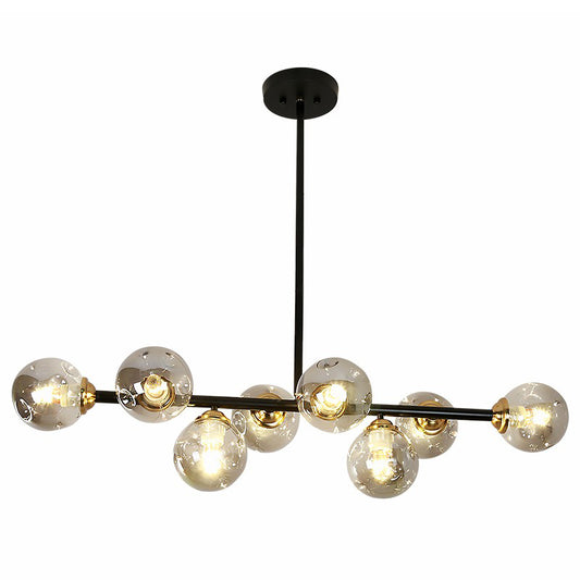 Linear Dining Room Ceiling Light Dimpled Glass 8-Bulb Minimalist Island Pendant Light Clearhalo 'Ceiling Lights' 'Chandeliers' 'Modern Chandeliers' 'Modern' Lighting' 2423089