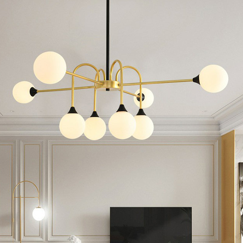 Modo Glass Suspension Light Nordic 8-Head Gold Finish Chandelier for Dining Room Gold Milk White Clearhalo 'Ceiling Lights' 'Chandeliers' 'Glass shade' 'Glass' 'Island Lights' 'Modern Chandeliers' 'Modern' Lighting' 2423099