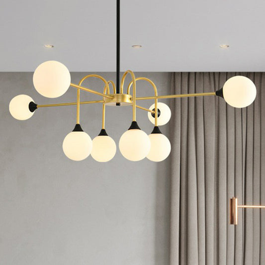 Modo Glass Suspension Light Nordic 8-Head Gold Finish Chandelier for Dining Room Clearhalo 'Ceiling Lights' 'Chandeliers' 'Glass shade' 'Glass' 'Island Lights' 'Modern Chandeliers' 'Modern' Lighting' 2423100