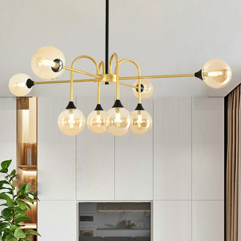 Modo Glass Suspension Light Nordic 8-Head Gold Finish Chandelier for Dining Room Gold Cognac Clearhalo 'Ceiling Lights' 'Chandeliers' 'Glass shade' 'Glass' 'Island Lights' 'Modern Chandeliers' 'Modern' Lighting' 2423101