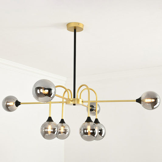 Modo Glass Suspension Light Nordic 8-Head Gold Finish Chandelier for Dining Room Gold Smoke Grey Clearhalo 'Ceiling Lights' 'Chandeliers' 'Glass shade' 'Glass' 'Island Lights' 'Modern Chandeliers' 'Modern' Lighting' 2423103