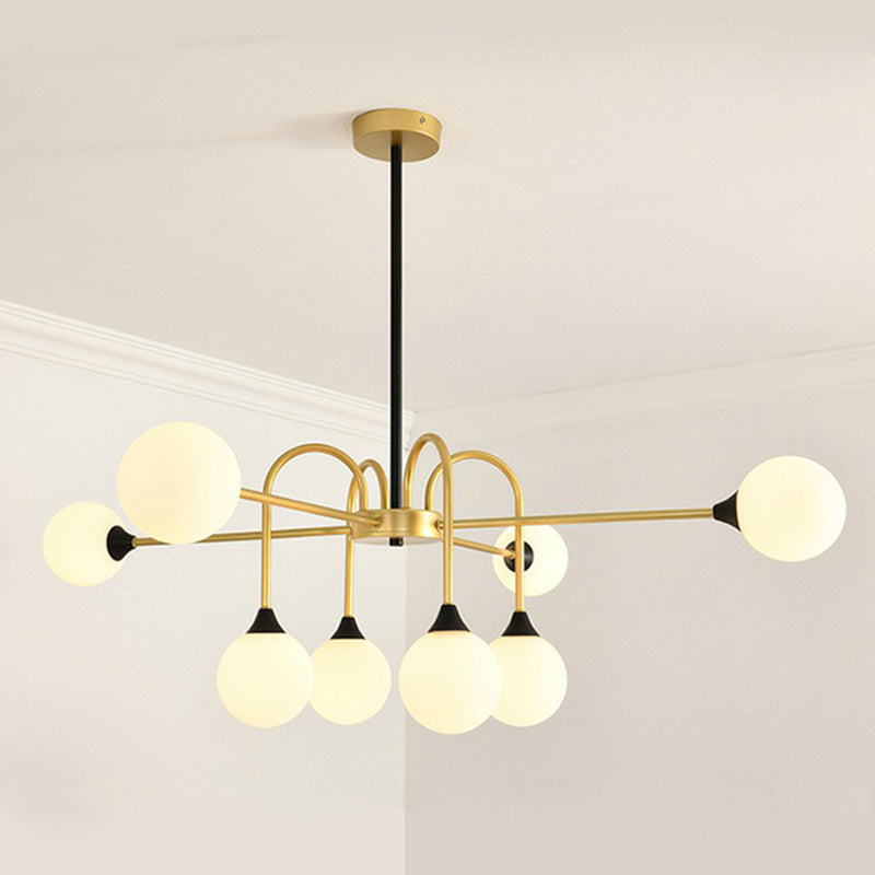 Modo Glass Suspension Light Nordic 8-Head Gold Finish Chandelier for Dining Room Clearhalo 'Ceiling Lights' 'Chandeliers' 'Glass shade' 'Glass' 'Island Lights' 'Modern Chandeliers' 'Modern' Lighting' 2423104