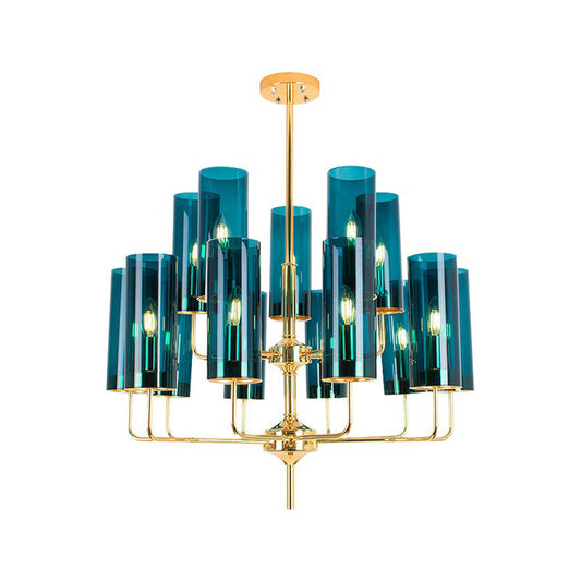 Cylindrical Up Chandelier Postmodern Glass Brass Finish Hanging Light for Living Room Clearhalo 'Ceiling Lights' 'Chandeliers' 'Modern Chandeliers' 'Modern' Lighting' 2423115