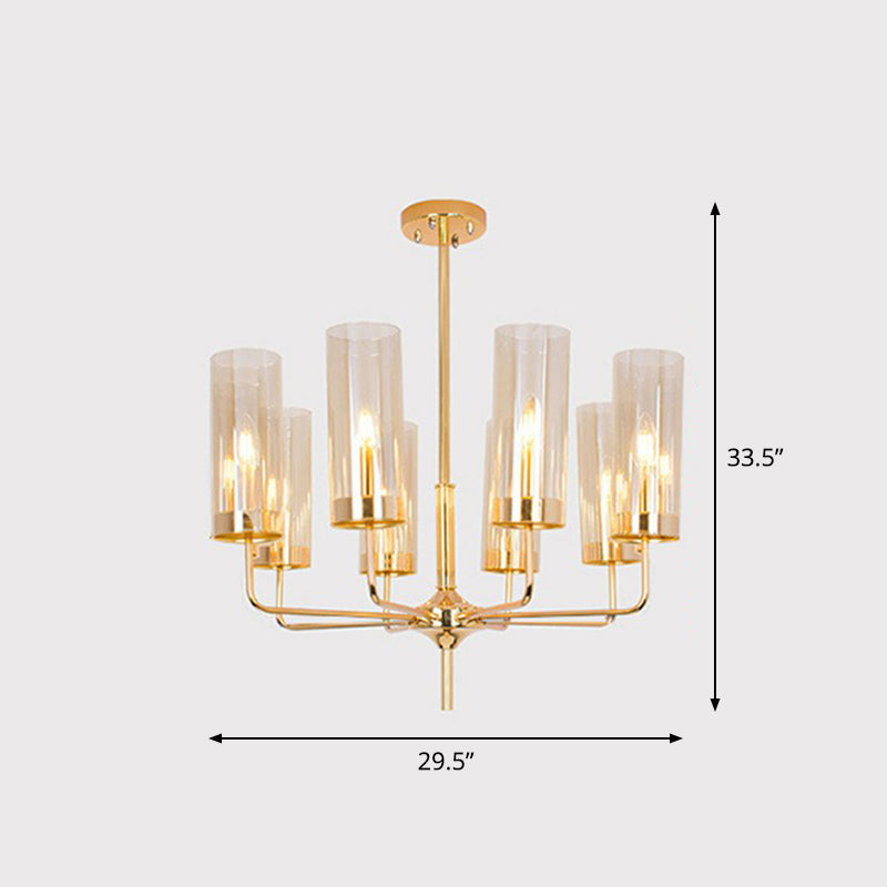 Cylindrical Up Chandelier Postmodern Glass Brass Finish Hanging Light for Living Room 8 Tan Clearhalo 'Ceiling Lights' 'Chandeliers' 'Modern Chandeliers' 'Modern' Lighting' 2423118