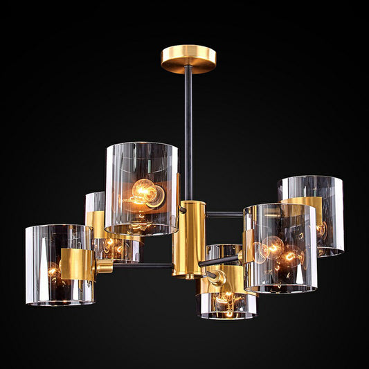 Smoke Grey Glass Cylinder Chandelier Minimalistic Black-Brass Ceiling Pendant Light for Dining Room Clearhalo 'Ceiling Lights' 'Chandeliers' 'Modern Chandeliers' 'Modern' Lighting' 2423126