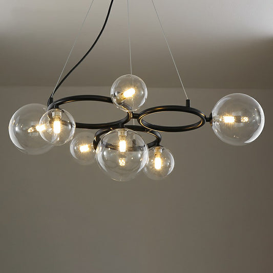 Circles Hanging Chandelier Nordic Style Glass Bedroom Suspended Lighting Fixture 7 Black Clear Clearhalo 'Ceiling Lights' 'Chandeliers' 'Modern Chandeliers' 'Modern' Lighting' 2423132