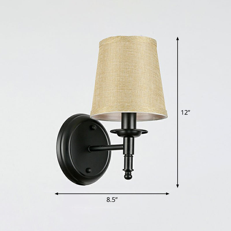 Minimalist Cone Shade Wall Lighting Fabric 1 Head Bedside Wall Mounted Reading Lamp Flaxen Clearhalo 'Wall Lamps & Sconces' 'Wall Lights' Lighting' 2423146