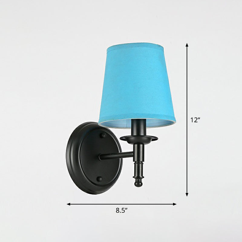 Minimalist Cone Shade Wall Lighting Fabric 1 Head Bedside Wall Mounted Reading Lamp Blue Clearhalo 'Wall Lamps & Sconces' 'Wall Lights' Lighting' 2423148