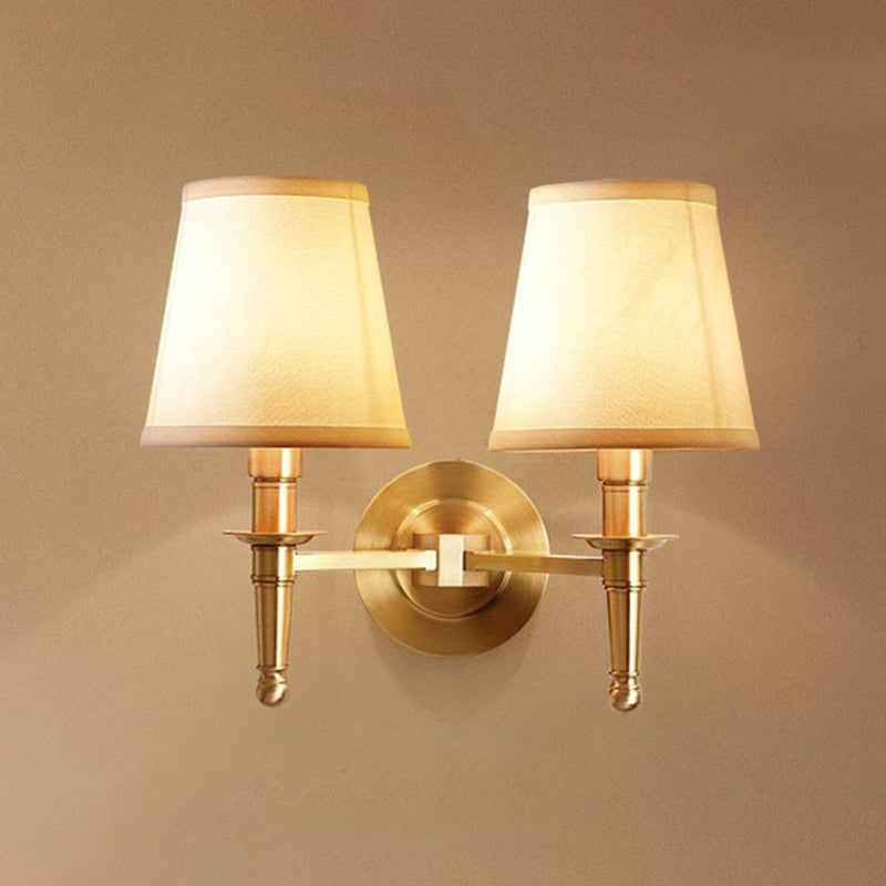 Brass Taper Wall Lamp Fixture Modern Single-Bulb Fabric Wall Sconce for Corridor Clearhalo 'Cast Iron' 'Glass' 'Industrial' 'Modern wall lights' 'Modern' 'Tiffany' 'Traditional wall lights' 'Wall Lamps & Sconces' 'Wall Lights' Lighting' 2423155