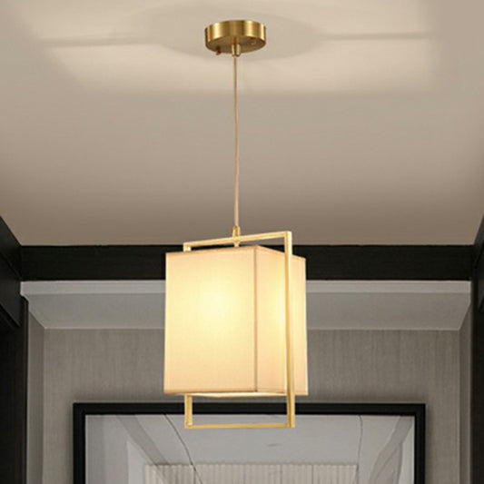 1 Head Bedroom Hanging Light Modern Gold Drop Pendant with Rectangular Fabric Shade Gold Clearhalo 'Ceiling Lights' 'Modern Pendants' 'Modern' 'Pendant Lights' 'Pendants' Lighting' 2423169