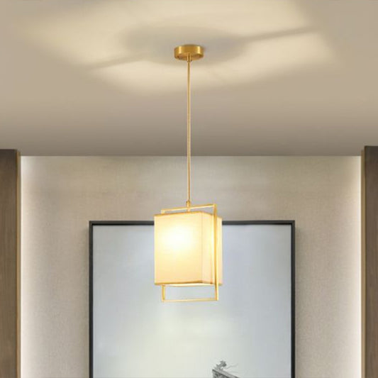 1 Head Bedroom Hanging Light Modern Gold Drop Pendant with Rectangular Fabric Shade Clearhalo 'Ceiling Lights' 'Modern Pendants' 'Modern' 'Pendant Lights' 'Pendants' Lighting' 2423172