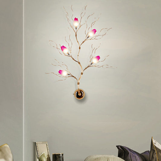 Artistic Rose Wall Mount Light Aluminum 5 Heads Living Room Sconce Lighting in Gold Clearhalo 'Wall Lamps & Sconces' 'Wall Lights' Lighting' 2423191