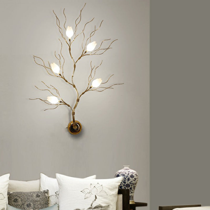 Artistic Rose Wall Mount Light Aluminum 5 Heads Living Room Sconce Lighting in Gold Gold White Clearhalo 'Wall Lamps & Sconces' 'Wall Lights' Lighting' 2423199