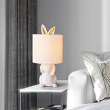Cartoon Cylindrical Night Light Fabric 1 Head Bedroom Table Light with Rabbit Pedestal in White Clearhalo 'Lamps' 'Table Lamps' Lighting' 2423260