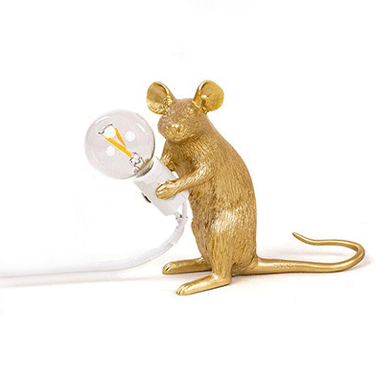 Resin Rat Shaped Table Lamp Creative 1-Light Night Lighting with Bare Bulb Design Gold Sitting Clearhalo 'Lamps' 'Table Lamps' Lighting' 2423268