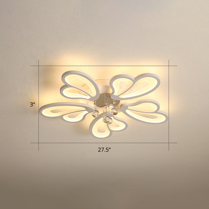 White Flower Flush Ceiling Light Minimalist LED Acrylic Flush Mounted Lamp with Crystal Ball 5 White Clearhalo 'Ceiling Lights' 'Close To Ceiling Lights' 'Close to ceiling' 'Flush mount' Lighting' 2423274