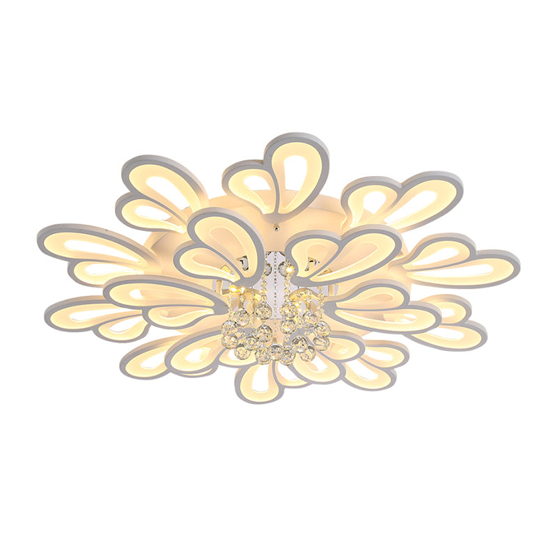 White Flower Flush Ceiling Light Minimalist LED Acrylic Flush Mounted Lamp with Crystal Ball Clearhalo 'Ceiling Lights' 'Close To Ceiling Lights' 'Close to ceiling' 'Flush mount' Lighting' 2423281