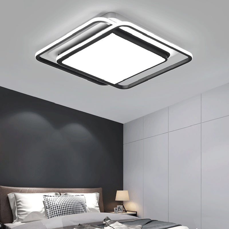 Square Shaped Flushmount Lighting Modern Aluminum Bedroom LED Ceiling Flush Light in Black Black 16.5" Clearhalo 'Ceiling Lights' 'Close To Ceiling Lights' 'Close to ceiling' 'Flush mount' Lighting' 2423283