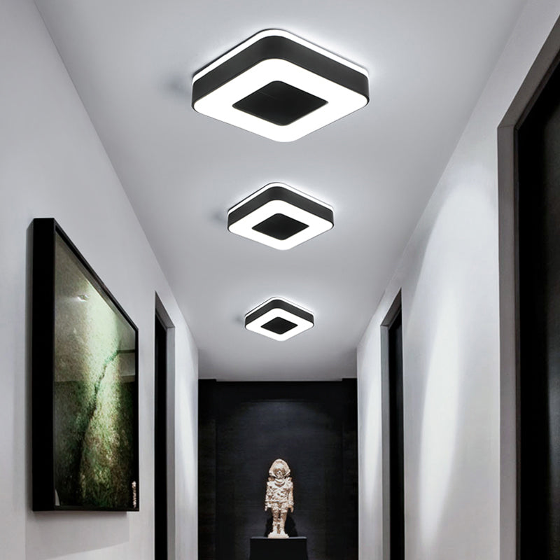 Small Corridor LED Flush Light Metal Nordic Style Ceiling Mounted Fixture with Acrylic Diffuser Black White Square Plate Clearhalo 'Ceiling Lights' 'Close To Ceiling Lights' 'Close to ceiling' 'Flush mount' Lighting' 2423318