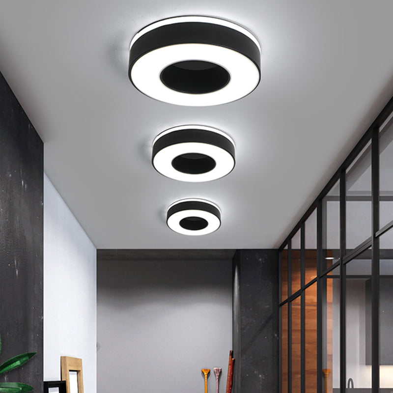 Small Corridor LED Flush Light Metal Nordic Style Ceiling Mounted Fixture with Acrylic Diffuser Black White Circle Clearhalo 'Ceiling Lights' 'Close To Ceiling Lights' 'Close to ceiling' 'Flush mount' Lighting' 2423322