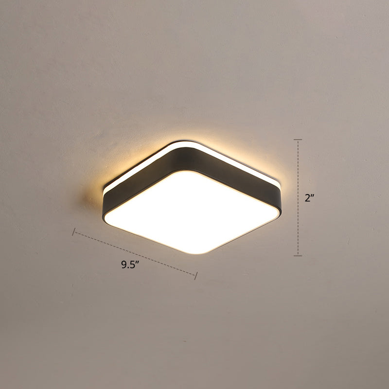 Small Corridor LED Flush Light Metal Nordic Style Ceiling Mounted Fixture with Acrylic Diffuser Black Warm Square Clearhalo 'Ceiling Lights' 'Close To Ceiling Lights' 'Close to ceiling' 'Flush mount' Lighting' 2423333