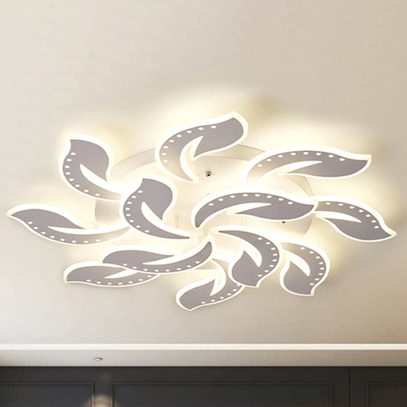 Leaf Shaped Flush Mount Light Fixture Modernism Acrylic White LED Ceiling Lamp for Living Room 12 White Clearhalo 'Ceiling Lights' 'Close To Ceiling Lights' 'Close to ceiling' 'Flush mount' Lighting' 2423353