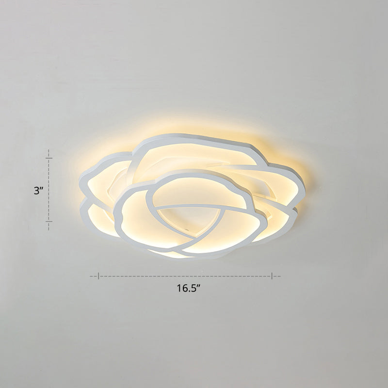 White Rose Flushmount Lighting Minimalistic Acrylic Surface Mounted Led Ceiling Light for Bedroom White 16.5" Warm Clearhalo 'Ceiling Lights' 'Close To Ceiling Lights' 'Close to ceiling' 'Flush mount' Lighting' 2423370