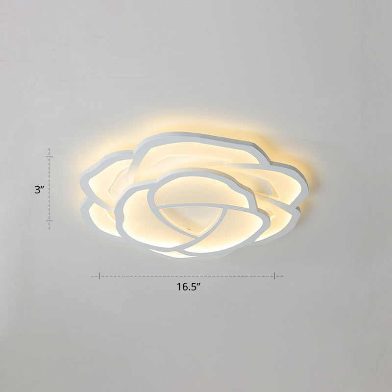 White Rose Flushmount Lighting Minimalistic Acrylic Surface Mounted Led Ceiling Light for Bedroom White 16.5" Third Gear Clearhalo 'Ceiling Lights' 'Close To Ceiling Lights' 'Close to ceiling' 'Flush mount' Lighting' 2423372