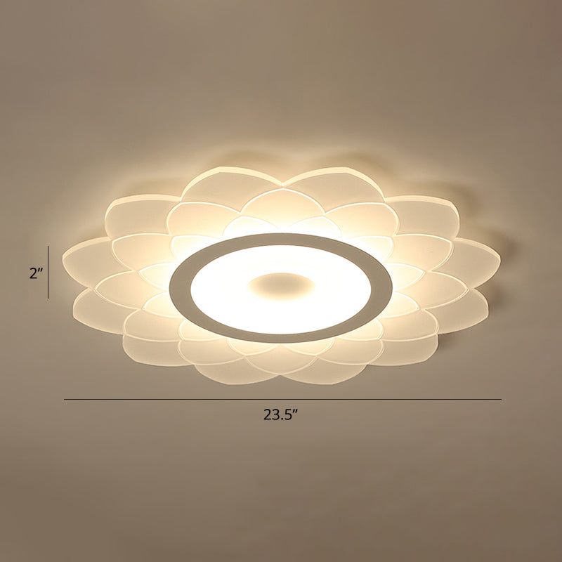 Acrylic Sunflower Flushmount Ceiling Lamp Simplicity White Flush Mount Led Light for Bedroom White 23.5" Warm Clearhalo 'Ceiling Lights' 'Close To Ceiling Lights' 'Close to ceiling' 'Flush mount' Lighting' 2423387