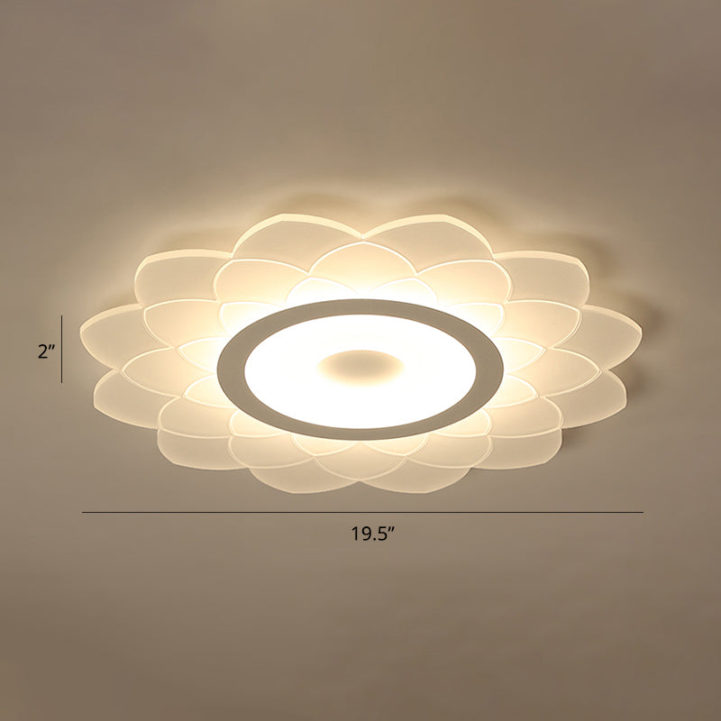 Acrylic Sunflower Flushmount Ceiling Lamp Simplicity White Flush Mount Led Light for Bedroom White 19.5" Warm Clearhalo 'Ceiling Lights' 'Close To Ceiling Lights' 'Close to ceiling' 'Flush mount' Lighting' 2423391