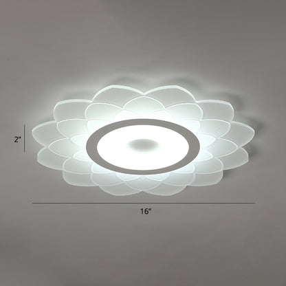 Acrylic Sunflower Flushmount Ceiling Lamp Simplicity White Flush Mount Led Light for Bedroom White 16" White Clearhalo 'Ceiling Lights' 'Close To Ceiling Lights' 'Close to ceiling' 'Flush mount' Lighting' 2423392