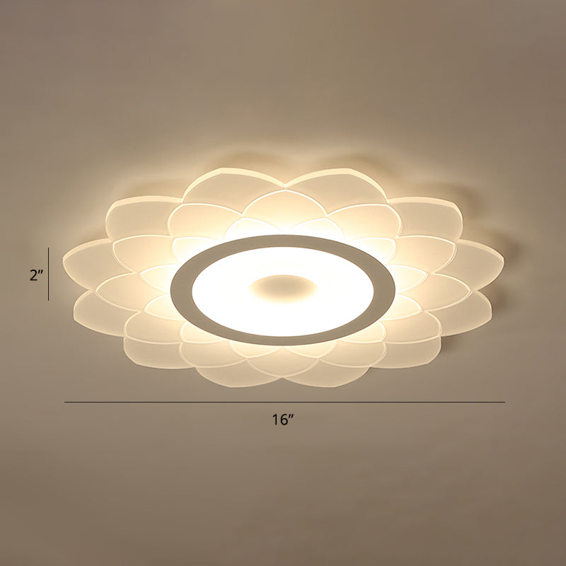 Acrylic Sunflower Flushmount Ceiling Lamp Simplicity White Flush Mount Led Light for Bedroom White 16" Warm Clearhalo 'Ceiling Lights' 'Close To Ceiling Lights' 'Close to ceiling' 'Flush mount' Lighting' 2423394