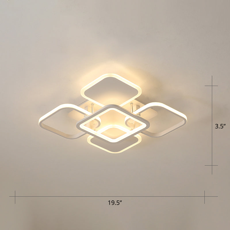 White Frame LED Flush Mount Lighting Contemporary Metal Flushmount Ceiling Lamp for Living Room White Third Gear Square Clearhalo 'Ceiling Lights' 'Close To Ceiling Lights' 'Close to ceiling' 'Flush mount' Lighting' 2423406