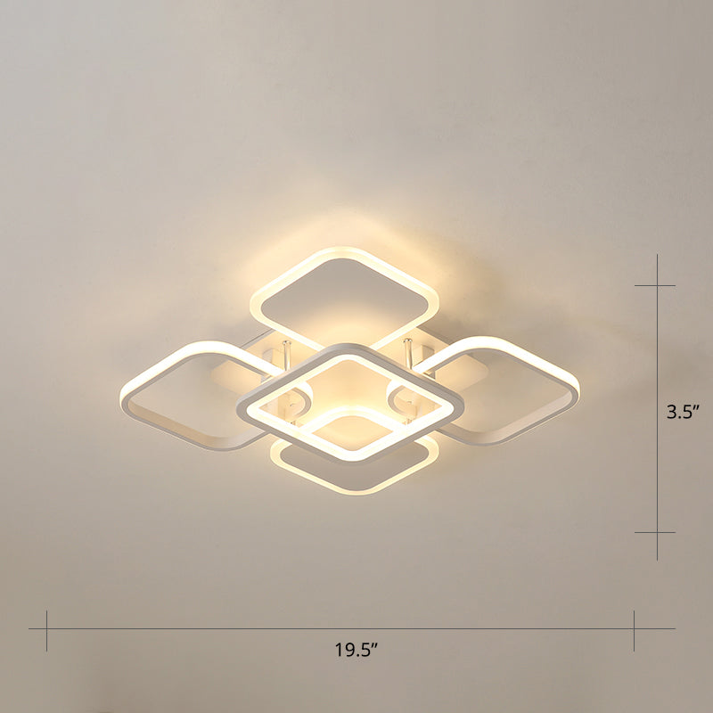 White Frame LED Flush Mount Lighting Contemporary Metal Flushmount Ceiling Lamp for Living Room White Remote Control Stepless Dimming Square Clearhalo 'Ceiling Lights' 'Close To Ceiling Lights' 'Close to ceiling' 'Flush mount' Lighting' 2423407